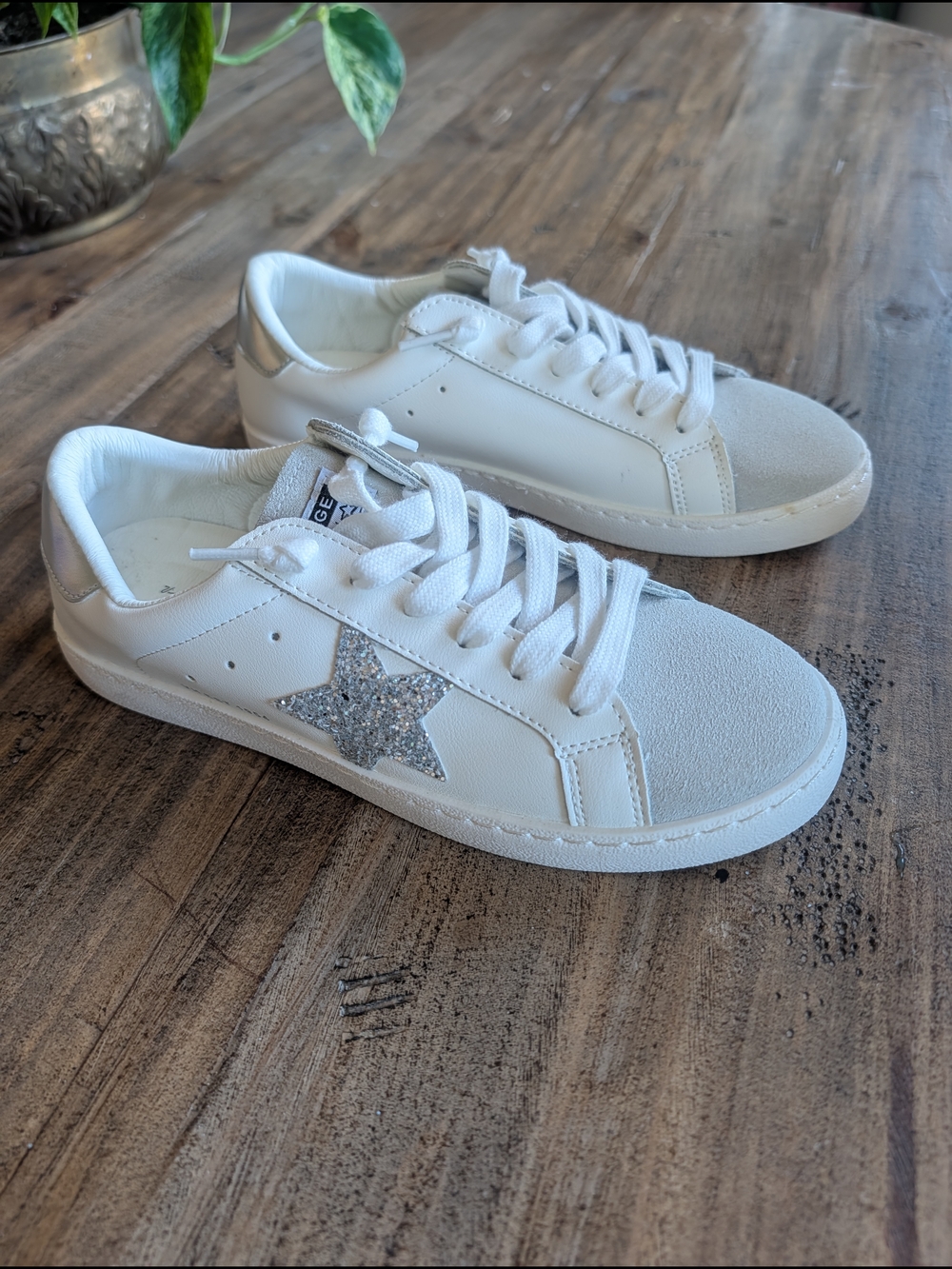 Vintage Havana White Sneakers with Silver Glitter Star